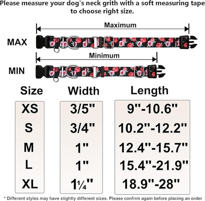 Martingale Collar for Dogs Pink Floral Dog Collar for Large Dogs with Buckle Girl Female Soft Nylon Dog Collars (Black Pink Rose, L)