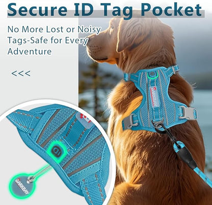 BARKBAY Dog Harness No Pull with ID Tag Pocket - Heavy Duty, Reflective, Easy Control for Large Dogs(Ocean Blue,L)