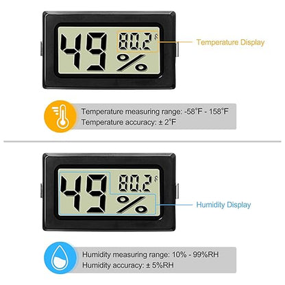 Weewooday Mini Digital Temperature Humidity Meters Gauge with Probe Gauge LCD Fahrenheit Display Thermometer Hygrometer for Incubator Reptile Plant Greenhouse Chicken Coop Garden(Black, 6 Pieces)