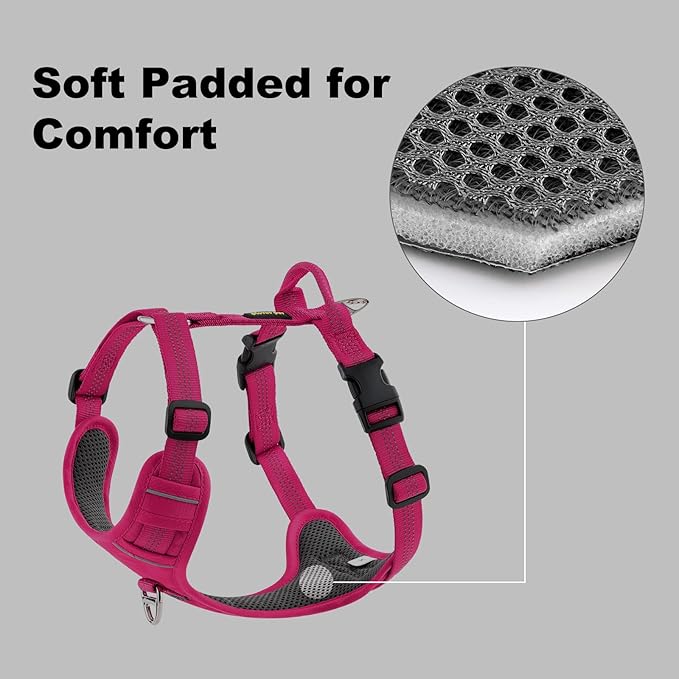 Plutus Pet No Pull Dog Harness, Reflective Adjustable Dog Vest Harness with Handle, Escape Proof, Soft Padded for Small Medium Large Dogs (Hot Pink, L)