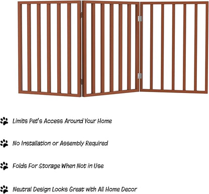 PETMAKER Pet Gate – Dog Gate for Doorways, Stairs or House – Freestanding, Folding, Accordion Style, Wooden Indoor Dog Fence (24-Inch, Mahogany)