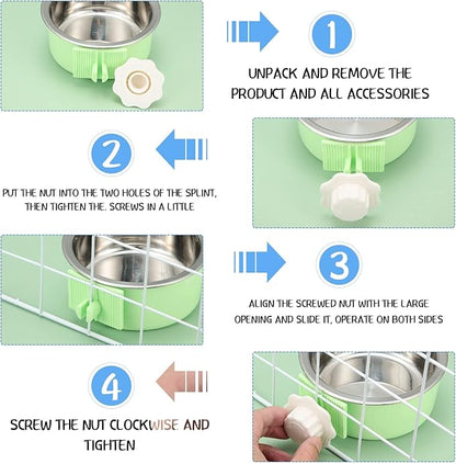 12 Pieces Crate Dog Food Bowls, Removable Stainless Steel Hanging Puppy Kennel Water Bowl Pet Cage Water Feeder Coop Cup for Rabbit, Ferret, Cat, Birds, Rats, Guinea Pigs