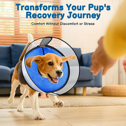 BARKLESS Dog Donut Collar, 2-in-1 Inflatable Dog Collars for After Surgery to Stop Licking Wounds, Patented Protective Donut Cone with High Shield for Large Pets (Blue, L-Long)