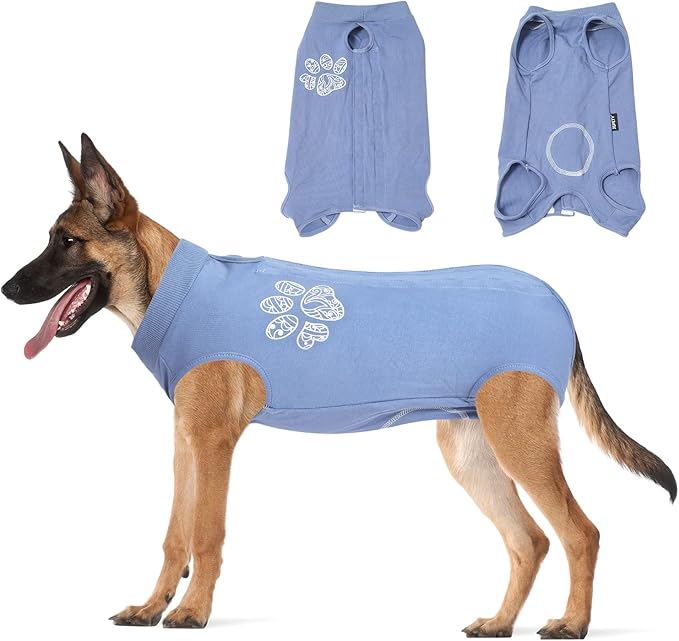 Jiupety Dog Recovery Suit Adjustable, Not Fit Slim and Long Body, Dogs Suit for Surgery Recovery, 2XL Size, Anti-Licking Surgical Dog Onesies, Blue & Paw