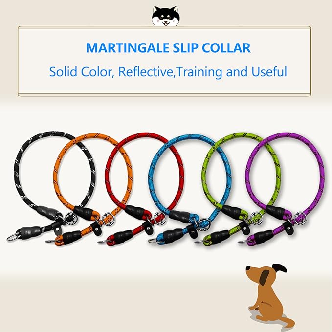 Reflective Slip Collar, Dog Choker, Nylon Training Collar With Slidable Stopper No Pull Martingale for Small Medium Large Dogs, Blue, M