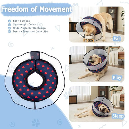 Inflatable Dog Cone Collar with Enhanced Anti-Licking Shield – Soft Adjustable Recovery Collar for Dogs & Cats After Surgery – Fits Large, Medium, Small Pets (Blue Love, Medium)