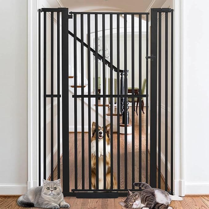 SHYUJAJIE 71 Inch Extra Tall Pet Gate for Cats, 29.5-43" Adjustable Wide Dog Gates, Pressure Mounted Walk Through Tall Cat Gate for Doorways,Hallway,Stairs,House（Black）