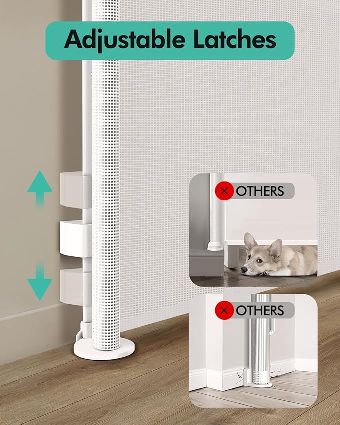 Retractable Baby Gates, Mesh Dog Gate for Doorways, 33.6" Tall, Expands to 55" Wide,Pet Safety Essential Fit for Baseboards, Wide Toddlers Gates for Hallways, Indoor & Outdoor,White