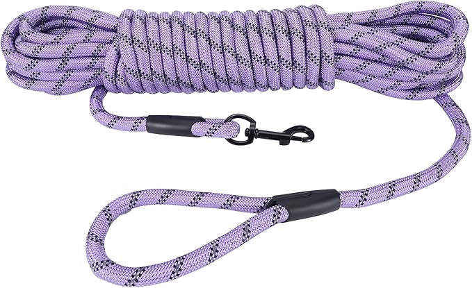 Long Dog Leash for Training 30Ft-Reflective Nylon Rope with Swivel Hook-Recall Agility Lead for Large Small Medium Dogs Outside Walking Hiking-Purple Diam 1/2"