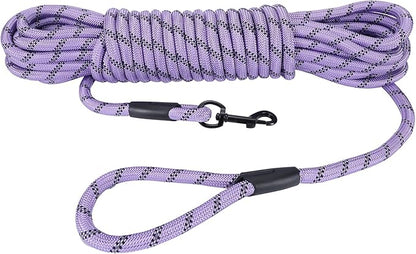 Long Dog Leash for Training 20Ft-Reflective Nylon Rope with Swivel Hook-Recall Agility Lead for Large Small Medium Dogs Outside Walking Hiking-Purple Diam 1/2"