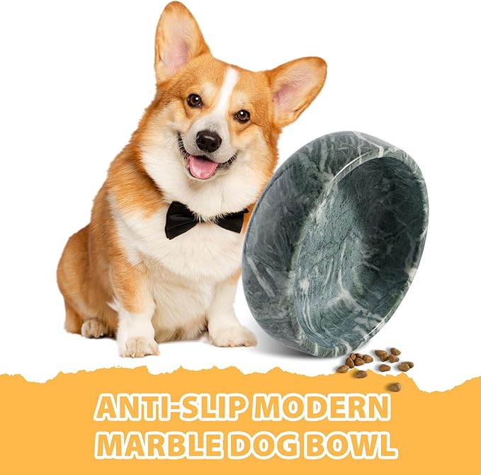 Karibiber Natural Marble Dog Bowl, 5lbs Non-Slip Cat and Dog Food Bowl Dish, Non-Tipping Weighted Puppy Pet Dish, Durable Food and Water Bowls, Easy to Clean, Holds 4 Cups(Indian Green)