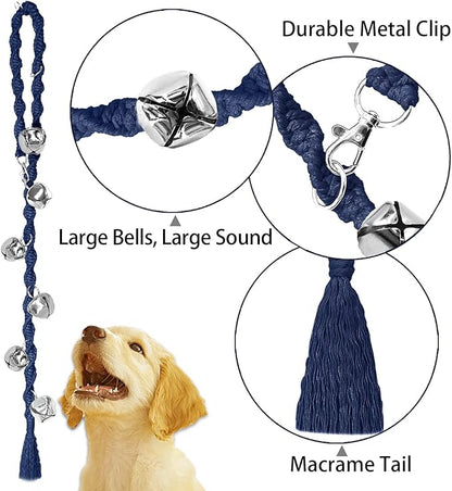 Dog Bells to Go Outside & Puppy Potty Training, Adjustable Dog Door Bell Ring to Go Potty, Handmade with Premium Yarn. Twisted Style, DarkBlue
