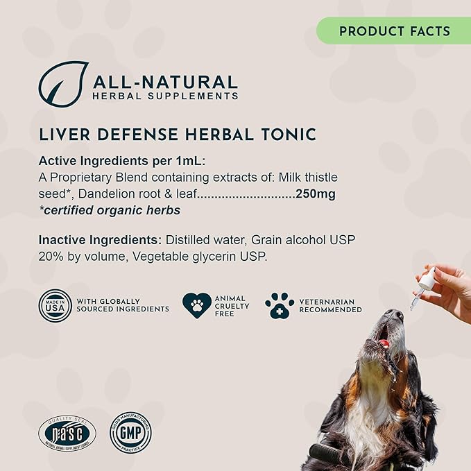 Animal Essentials Liver Defense for Dogs & Cats - Liver Support, Milk Thistle, Dandelion, Liquid Supplement, Detox Blend, Liver Cleanser - 2 Fl Oz