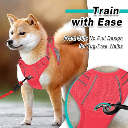 BARKBAY Dog Harness No Pull Mesh for Medium Dogs - Adjustable, Reflective, Comfortable, No Choke, Heavy-Duty - Perfect for Outdoor Training, Walking, and Hiking - Strong & Durable - M & Red Mesh