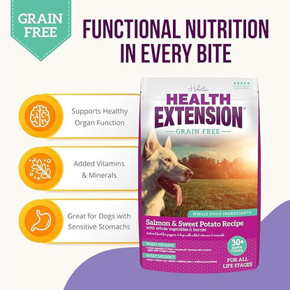 Health Extension Grain Free Salmon & Sweet Potato Dry Dog Food - 30+ Superfoods and Probiotics for All Life Stages (4 lb)