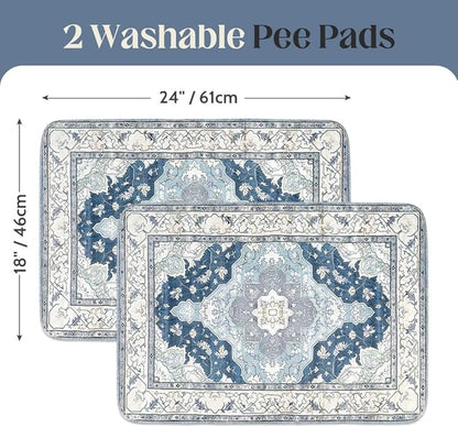 Washable Pee Pads for Dogs 2 Pack Reusable Puppy Training Pads 24"x18" Super Absorbent Waterproof Dog Training Pads, Non-Slip Potty Pads Whelping Pads Litter Mat Pet Supplies - Navy/Mix