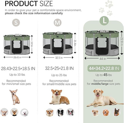 Rest-Eazzzy Dog Playpen, Foldable Kitten Playpen for Medium Dogs, Portable Pet Puppy Playpen with Removable Shade Cover, Indoor Outdoor Travel Camping Use for Small Pets with Carrying Case (L, Green)