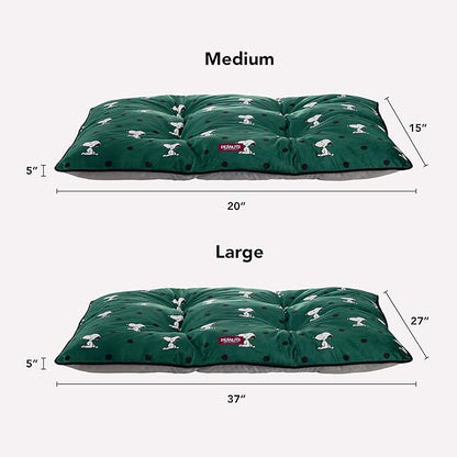 Berkshire Peanuts® Square Dog Bed, Suedemink Fleece Pet Mat with Waterproof & Non-Slip Bottom, Soft Plush Dog Mat for Crate, Couch, or Floor, Machine Washable(Snoopy Sitting Dot Green, Large)