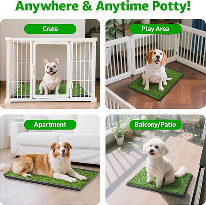 Portable Dog Grass Pad with Tray 20''x25'': Dog Litter Box with Artificial Grass Patch Bathroom Mat & Washable Pee Pad for Puppy Potty Training, Pet Loo Indoor Outdoor Use for Patio Balcony Apartment