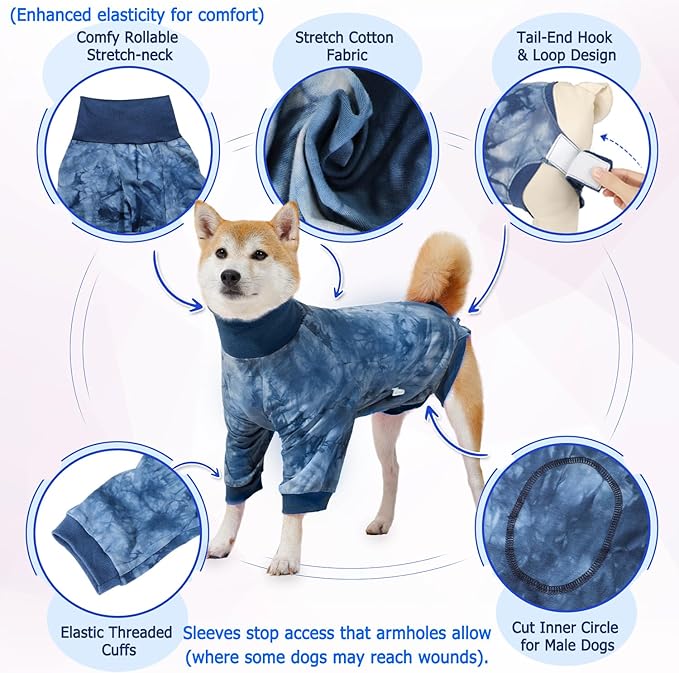 Lukovee Recovery Suit for Dogs - Soft Onesie Dog Surgery Suit for Female Male Dogs, Breathable Surgical Recovery Suit Prevent Licking Spay Recovery Suit Dog E-Collar & Cone Alternative(S,Blue)