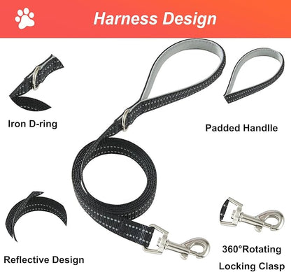 Hipubby Dog Harness Small Sized and Leash Set, No Pull Soft Mesh Puppy Vest, Reflective Breathable Lightweight Pet Harness, Harness for Small Medium Dogs and Cats - Black/Khaki Trim, L