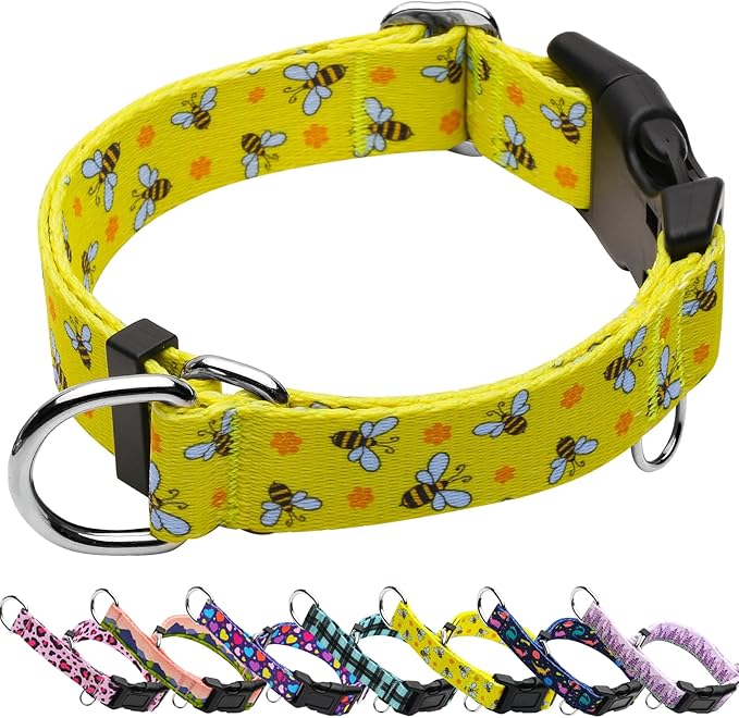 Martingale Collar for Dogs with Buckle No Pull Adjustable Nylon Limited Slip Training Dog Collars (Yellow Bee, Small)