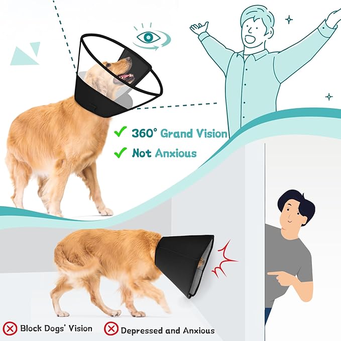 Dog Cone Collar After Surgery to Stop Licking, with Soft Waterproof Liner, Transparent PVC, for Large Medium Dogs, Elizabeth Neck Recovery Collar ALtermative(L)