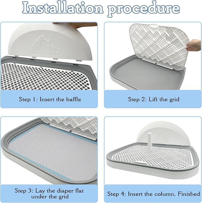 Tfwadmx Pee Pad Holder Dog Potty Tray with Splash Guard & Center Post Mesh Training Toilet Potty Tray Puppy Pad Holder for Puppy and Small Size Dog (Grey, 18.1"×14.8")