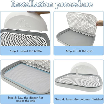 Tfwadmx Pee Pad Holder Dog Potty Tray with Splash Guard & Center Post Mesh Training Toilet Potty Tray Puppy Pad Holder for Puppy and Small Size Dog (Grey, 22.4"×17.7")