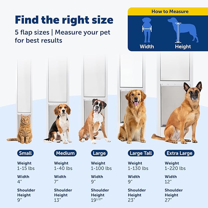 PetSafe Sliding Glass Pet Door - No-Cut DIY Install Doggy Door for Renters - Aluminum Frame - Adjustable Height 75 7/8" to 80 11/16" - Ideal for Large Dogs Up to 100 lb - White