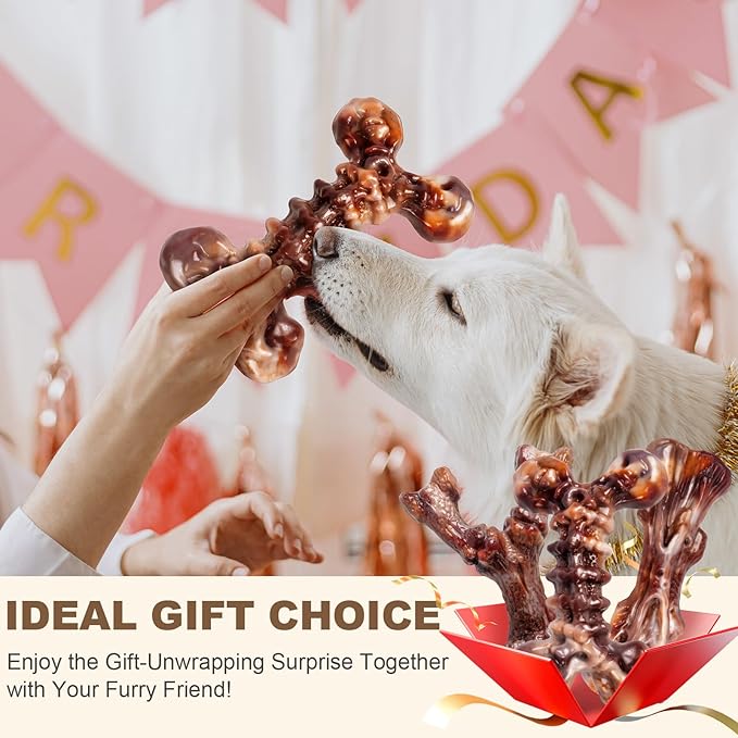 Kseroo Indestructible Dog Toys for Aggressive Chewers 3-Pack: Bacon Flavored Dog Chew Toys, Tough Dog Toys for Medium & Large Dogs (20-90lbs), Heavy Duty Nylon Dog Bone Toys to Keep Them Busy, Brown