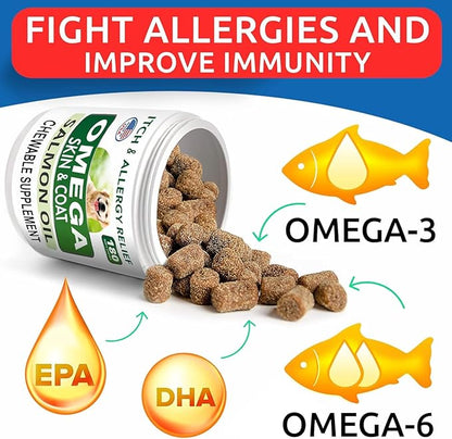 BARK&SPARK (Pack of 2) Omega 3 for Dogs - 360 Fish Oil Chews for Dog Shedding, Skin Allergy, Itch Relief, Hot Spots Treatment - Joint Health - Skin & Coat Supplement - EPA&DHA Fatty Acids - Salmon Oil