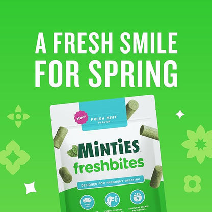 Minties FreshBites Soft and Chewy Dental Treats, Low Calorie Natural Mint Flavored Dental Chews for Dogs, 100 Count, Dog Chews Clean Teeth, Fight Bad Breath, Removes Plaque and Tartar