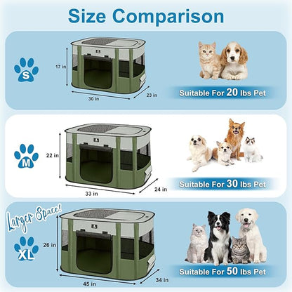 X-ZONE PET Dog Playpen, Puppy Cat Play Pen Portable Foldable Indoor/Outdoor Tent Crate Cage, Portable Pet Crate Large Size Green 45"