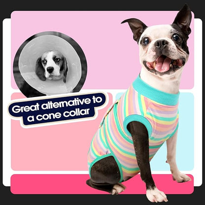FUAMEY Recovery Suit for Dogs After Surgery,Soft Breathable Dog Bodysuit E-Collar & Cone Alternative Surgical Suit,Male Female Dog Neuter Spay Suits Anti Licking Wounds Onesie Mint Green Stripes M