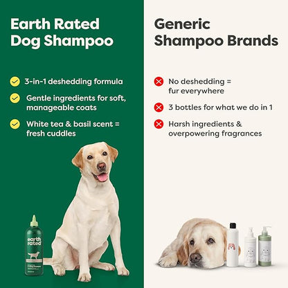 Earth Rated Deshedding Dog Shampoo, Hypoallergenic 3-in-1, Shampoo & Conditioner for Dogs & Puppies, Deodorizing, 98.5% Natural Origin Ingredients, 16 oz