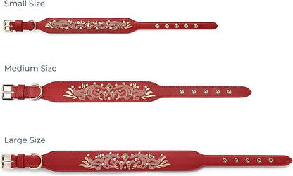 Blueberry Pet Western Leather Dog Collar - Genuine Leather with Floral Embroidery & Pearl Studs Adjustable 15-18 Inch Neck for Medium Dogs, Comfortable and Stylish Pet Collar