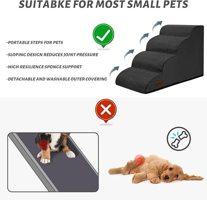 Aodisman Dog Steps for Bed, 4-Step Dog Stairs Ramp for Small Dogs and Cats, Indoor Non-Slip Pet Stairs Suitable for Older, Short-Legged, and Puppy Dogs to Climb Onto High Beds and Couch, 17.4" H,Black