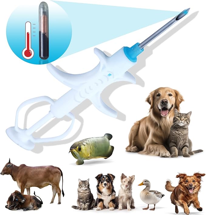 134.2KHz Pet Temperature Monitoring Glass Chip FDX-B Animal Temperature Microchip Syringe for Cat Dog (1.4X8mm)