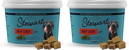 Stewart 100% Beef Liver Dog Treats,2 oz Tub,~45 Pieces,Freeze Dried Raw,Ingredient,50% Protein Training Treats or Meal Topper,Grain Free,Gluten Free,(Pack of 2)