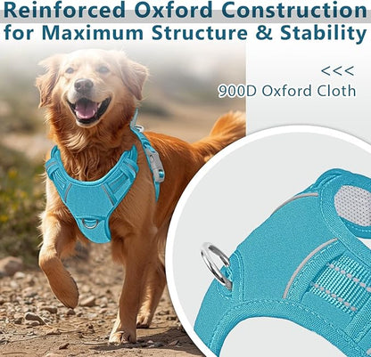 BARKBAY Dog Harness No Pull Oxford with ID Tag Pocket - Heavy Duty, Reflective, Easy Control for Large Dogs(Aqua Oxford,L)