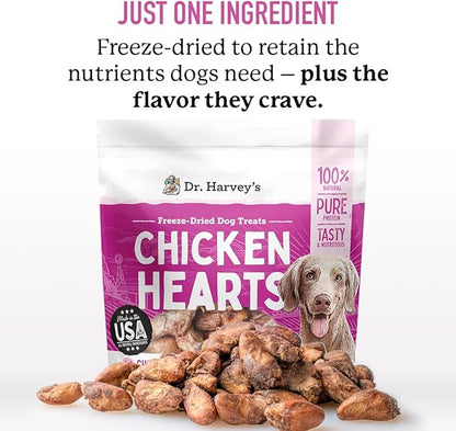 Dr. Harvey's Freeze-Dried Chicken Hearts - Training Dog Treats, Single Ingredient, All-Natural USA Sourced Protein, Allergen-Free - 7 Ounces (Pack of 1)