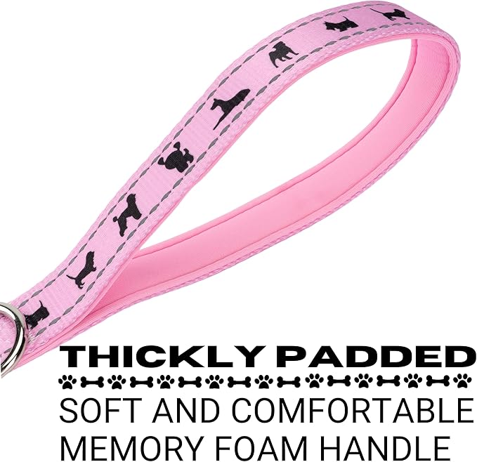 EcoBark Dog Leash - Soft & Reflective Comfort Leashes with Padded Handle - Safe, Strong, & Durable for Small, Medium or Large Dogs (Baby Pink)