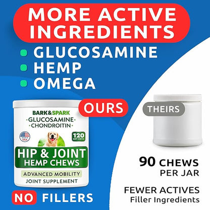 Hemp Chews Dogs Hip Joint Pain Relief - Glucosamine Chondroitin Hemp Treats for Joint Health - Dog Joint Supplement Large Breed & Small - Hemp Oil Pill - Canine Vitamin Treat Old Dog (240Ct/Bacon)