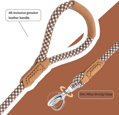 Mile High Life | Premium Leather Dog Leash | Strong Rope Leash | Leather Handle | Zinc Alloy Strong Clasp | Small Medium Large Dogs | 4/5/6 Feet(Brown, 72 Inch (Pack of 1))