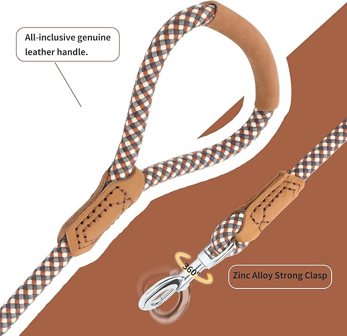 Mile High Life | Premium Leather Dog Leash | Strong Rope Leash | Leather Handle | Zinc Alloy Strong Clasp | Small Medium Large Dogs | 4/5/6 Feet(Brown, 48 Inch (Pack of 1))