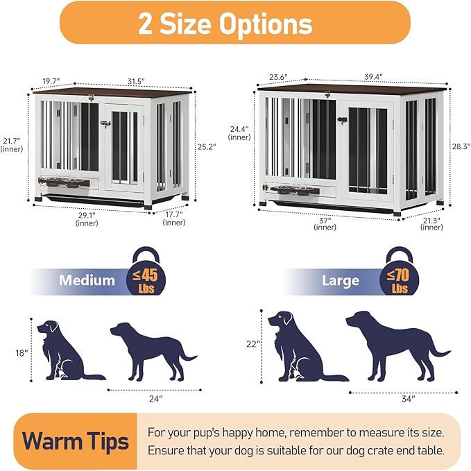 31.5" Dog Crate Furniture - Indoor Wooden Kennel with 360° Rotating Feeder | Multi-Functional End Table for Small & Medium Dogs | Portable Pet Cage with Removable Tray & Easy Assembly