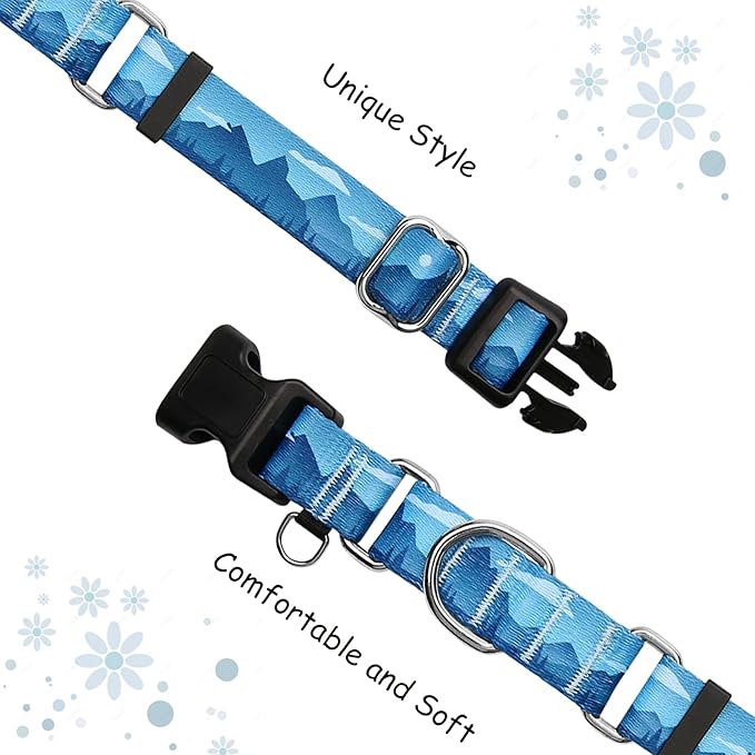 Martingale Collar for Dogs with Buckle Dog Collar Adjustable Soft Nylon Boy Dog Collars for Large Dogs, Blue Sunset