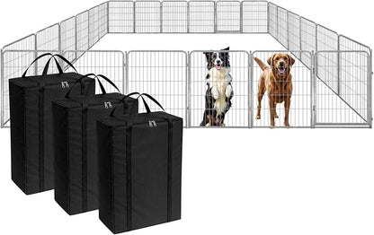 Dog Playpen w/Carrying Case for Indoor or Outdoor Use – 40 Inch, 24 Grey Panels - Portable Metal Exercise Pen for Medium & Large Dogs - Pet Fence Kennel Crate for House, RV, or Travel