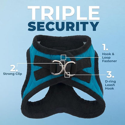 Best Pet Supplies - All Weather Plush, Reflective, No Pull Harness for Small, Medium Dogs, Cats - Secure with Hook & Loop Fastener, Buckle, Double D-Rings - Turquoise Plush, XS